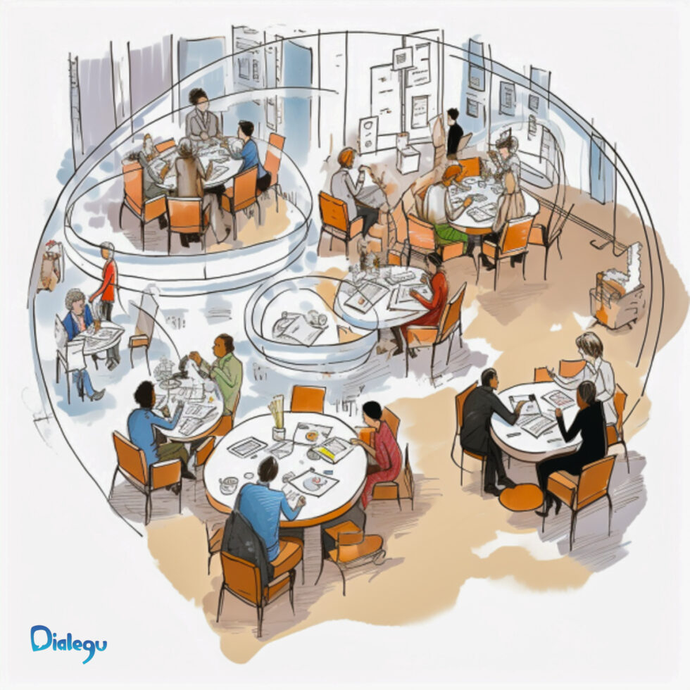 Mesas de conversación en dinámica de Café del Mundo