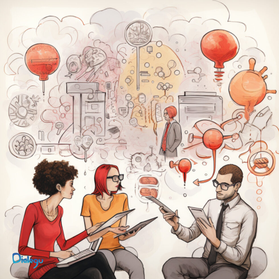 Grupo analizando un estudio de caso con material de apoyo