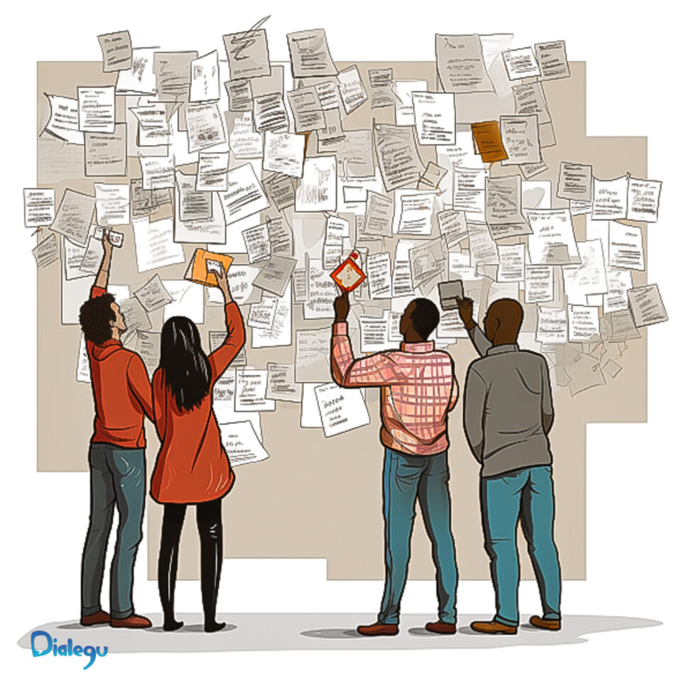 Tarjetas con ideas generadas en sesión de lluvia de ideas